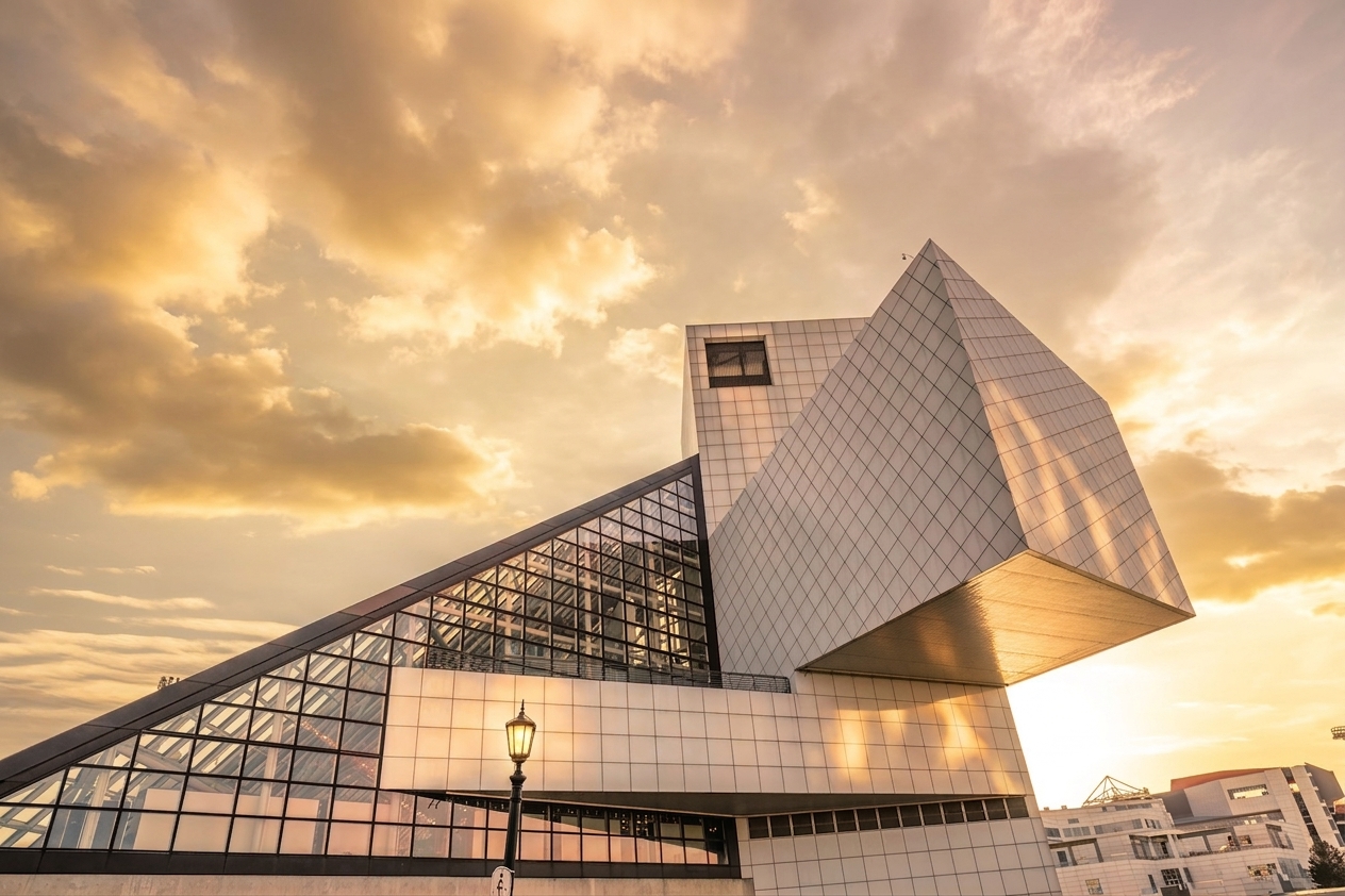 Studio architecture at golden hour